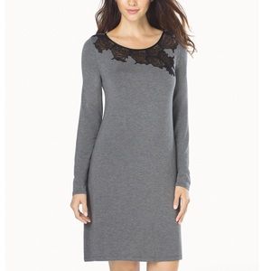 Soma Lace Cutout Sleepshirt Heather Graphite With Black Lace